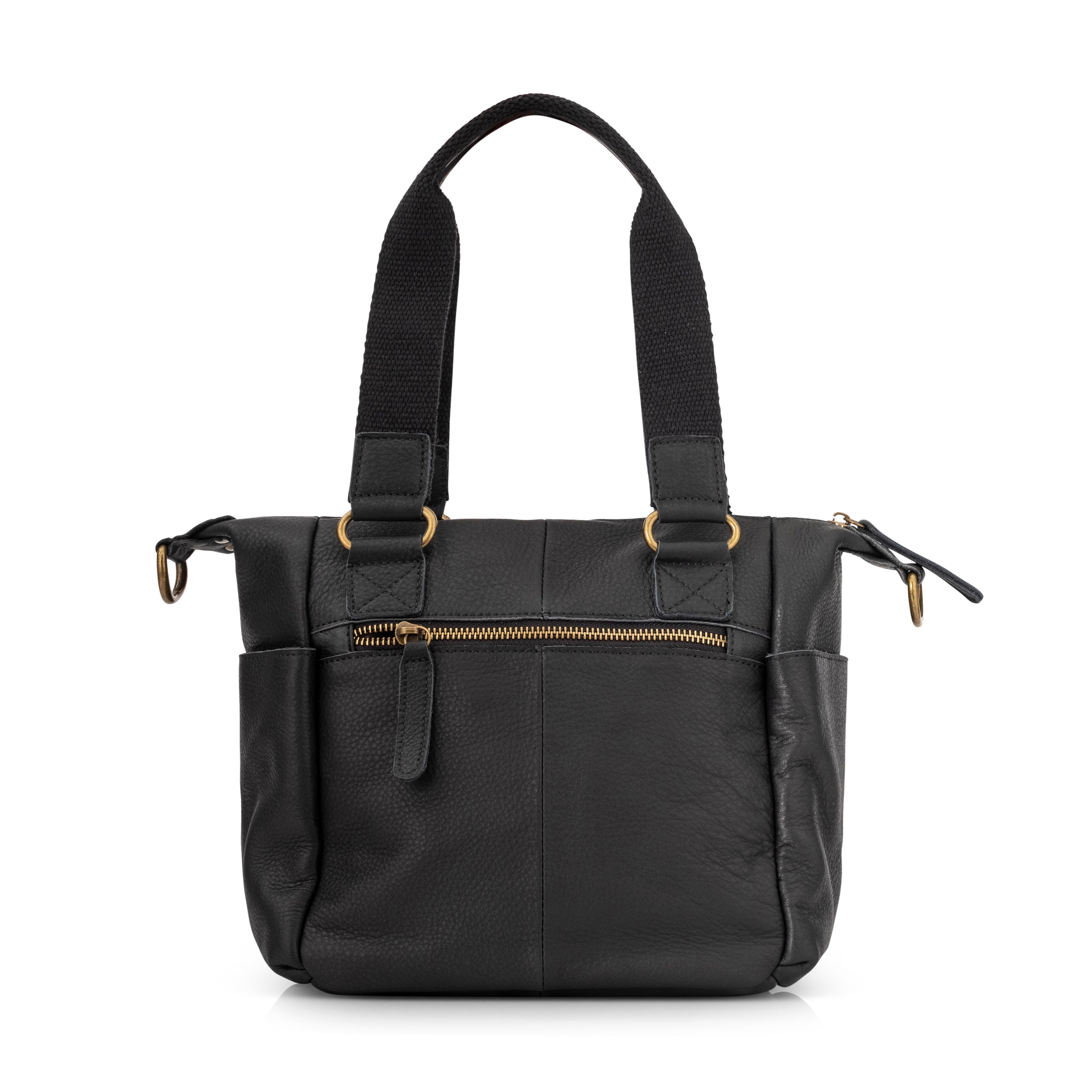 Black multi-compartment leather bag