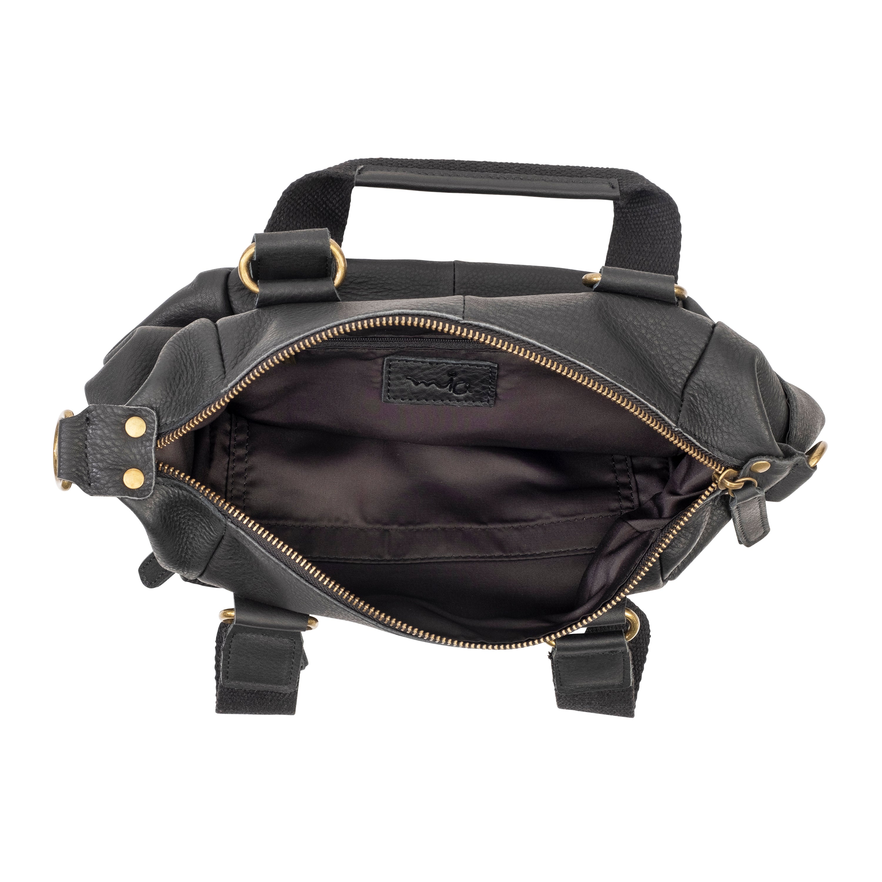 Black multi-compartment leather bag