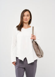 White long-sleeve v-neck asymmetric shirt