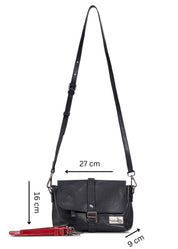 Leather evening bag with buckle closure and additional strap, black