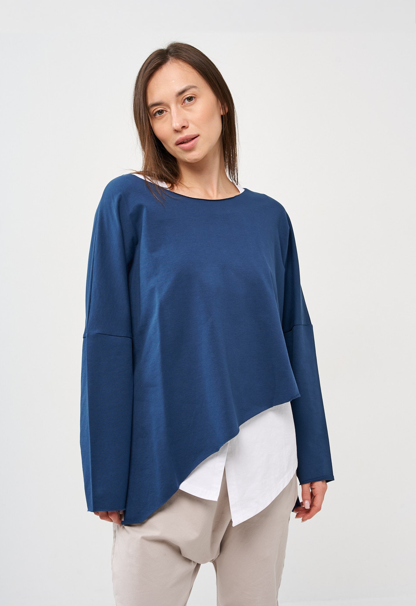 Dark blue terry French long sleeve bat shirt