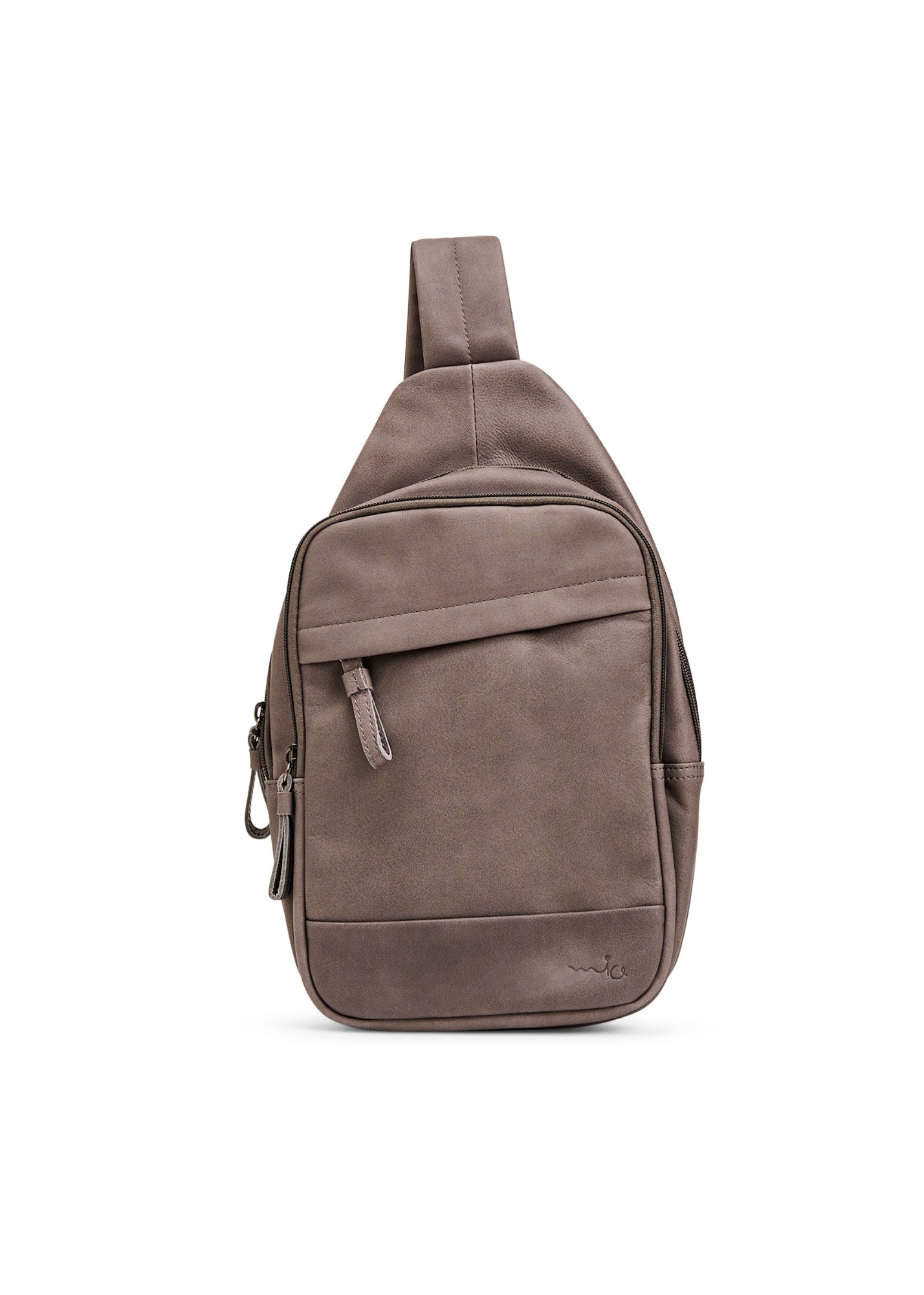 Gray diagonal back leather bag