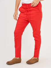 Basic pants with drawstring and diagonal pockets red