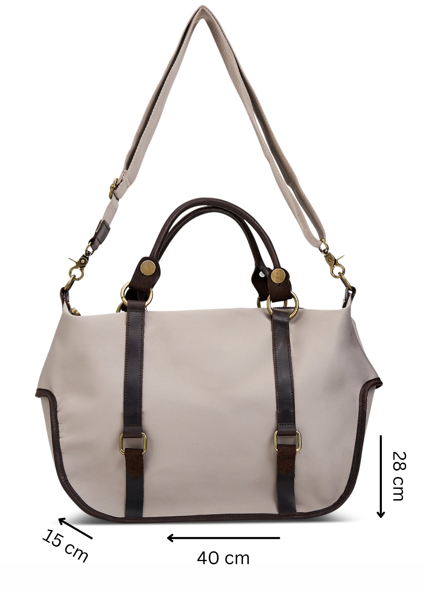 Beige leather strap nylon side bag