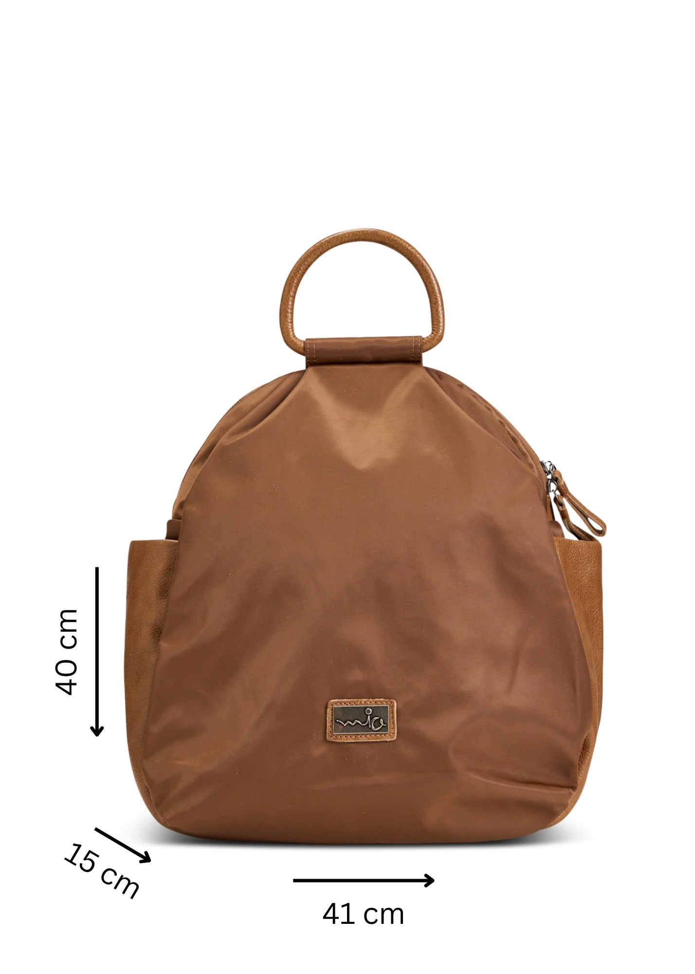 Nylon backpack combined with brown leather