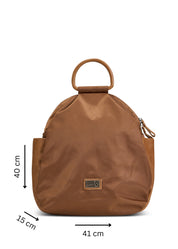 Nylon backpack combined with brown leather