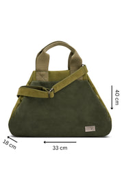 Green two color combination leather bag