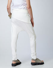 White Diagonal Side Stitched Fold Baggy Pants