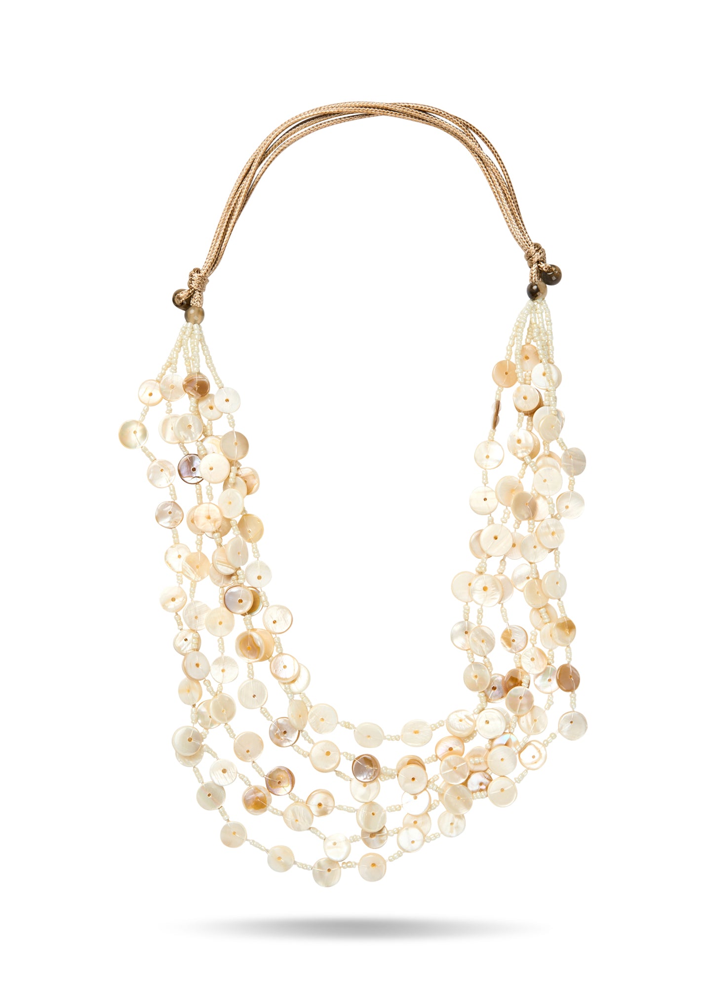 Necklace of rows of white round shells