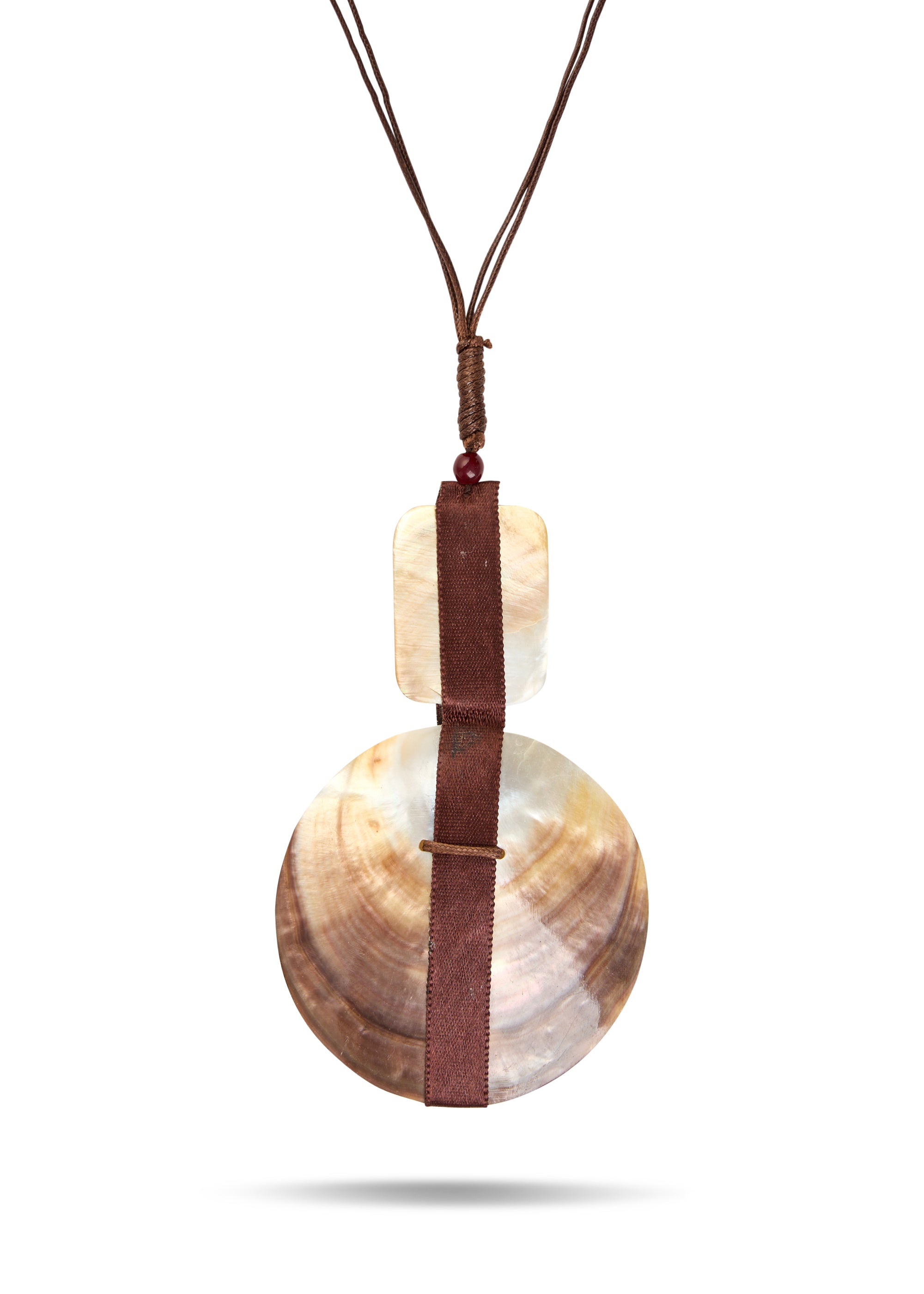 Shell handmade necklace and brown ribbon