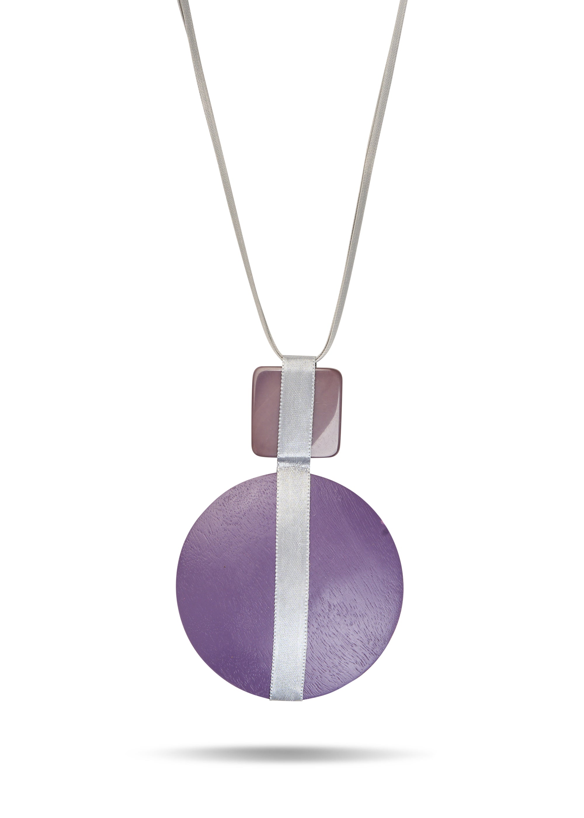 Square and circle necklace resin and purple wood