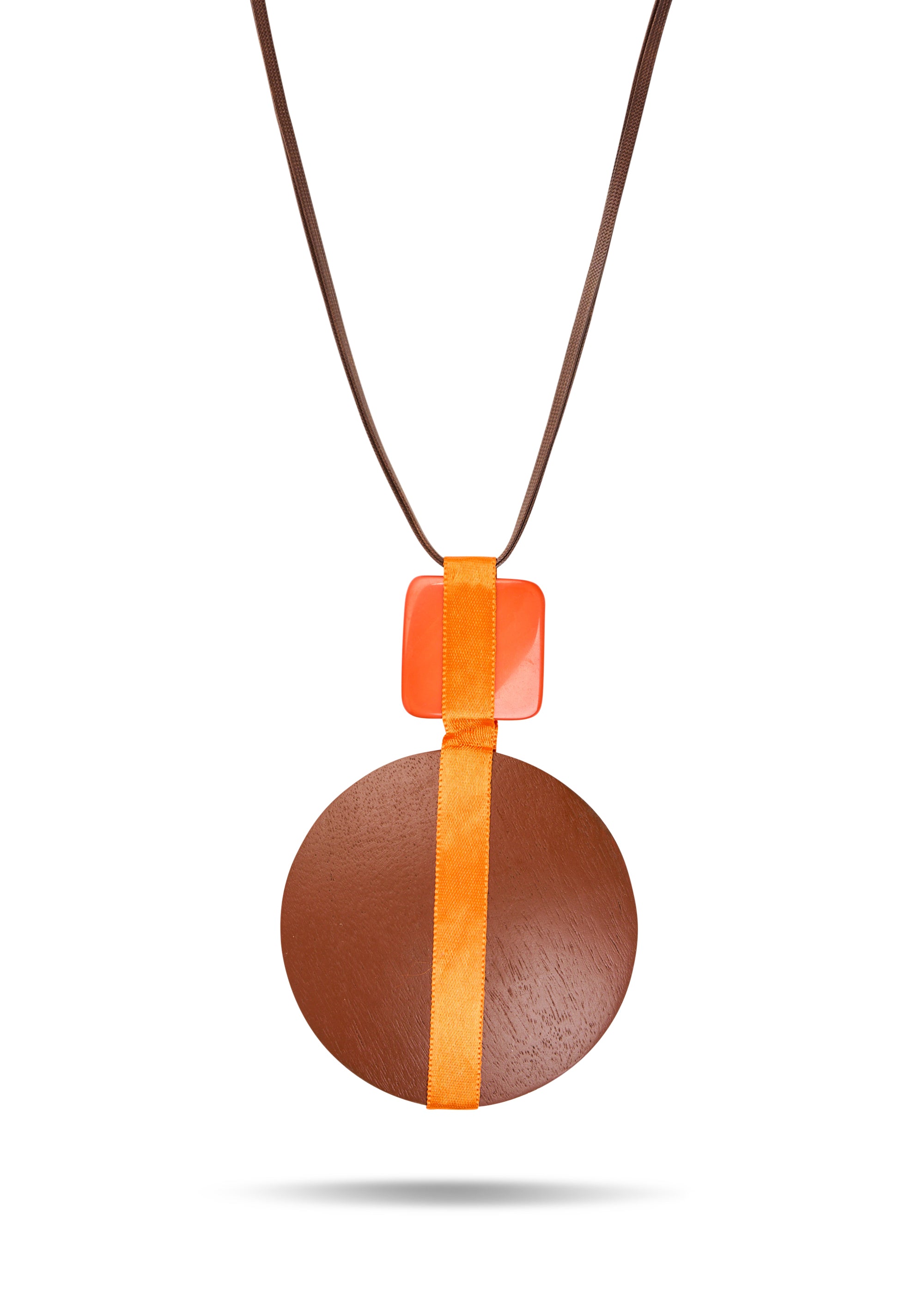 Resin square and circle necklace and orange wood