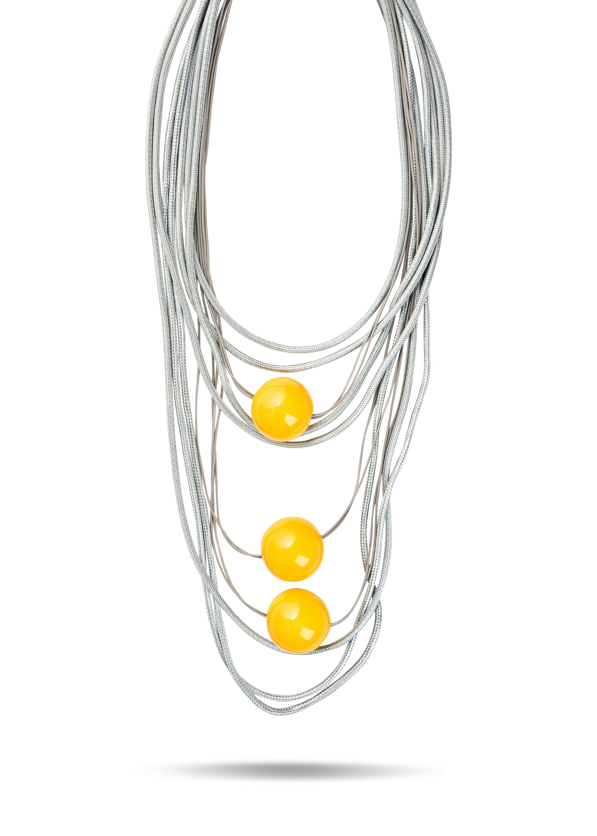 Handmade necklace with large yellow wooden beads