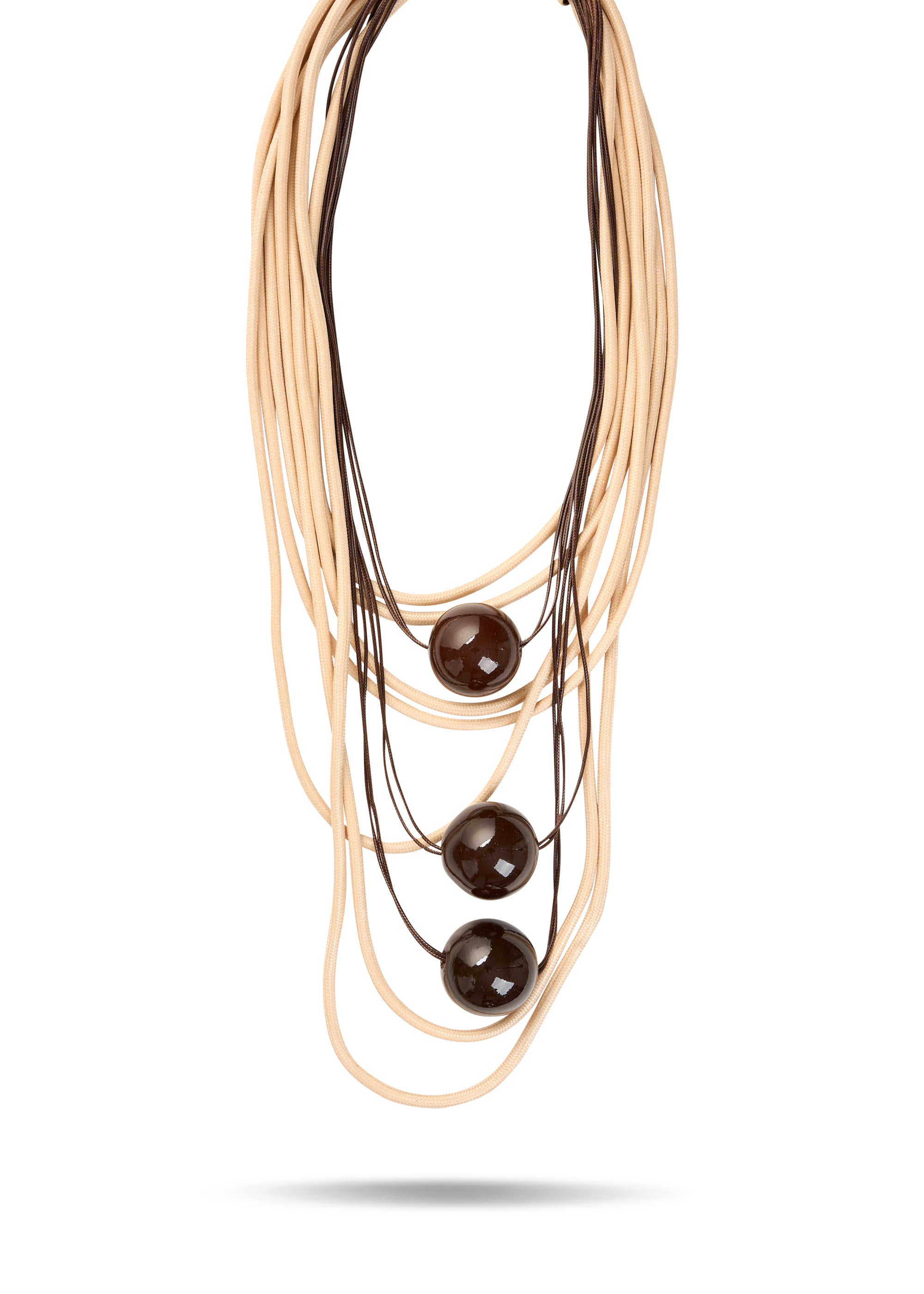 Handmade necklace with large brown wooden beads