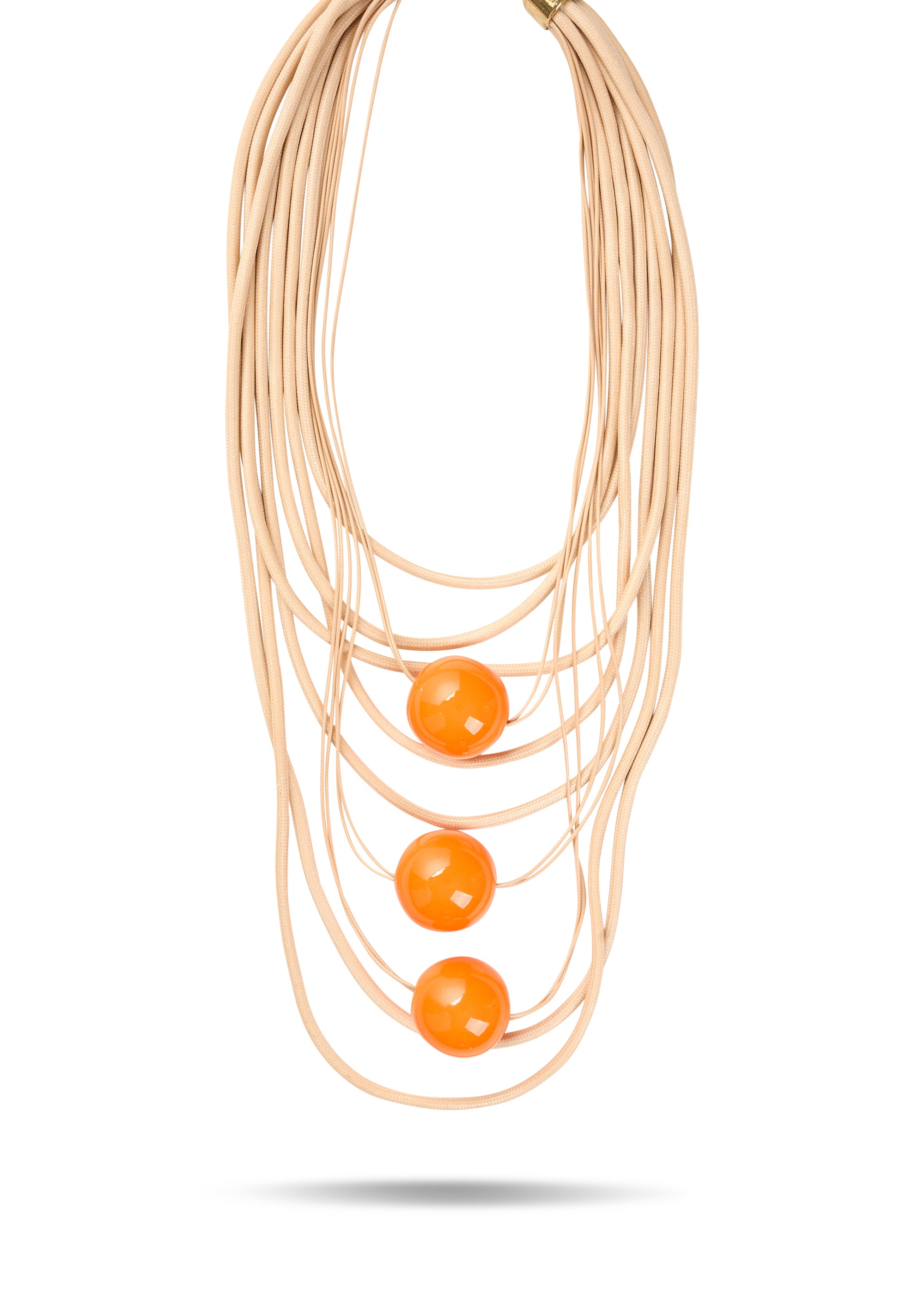 Handmade necklace with large orange wooden beads