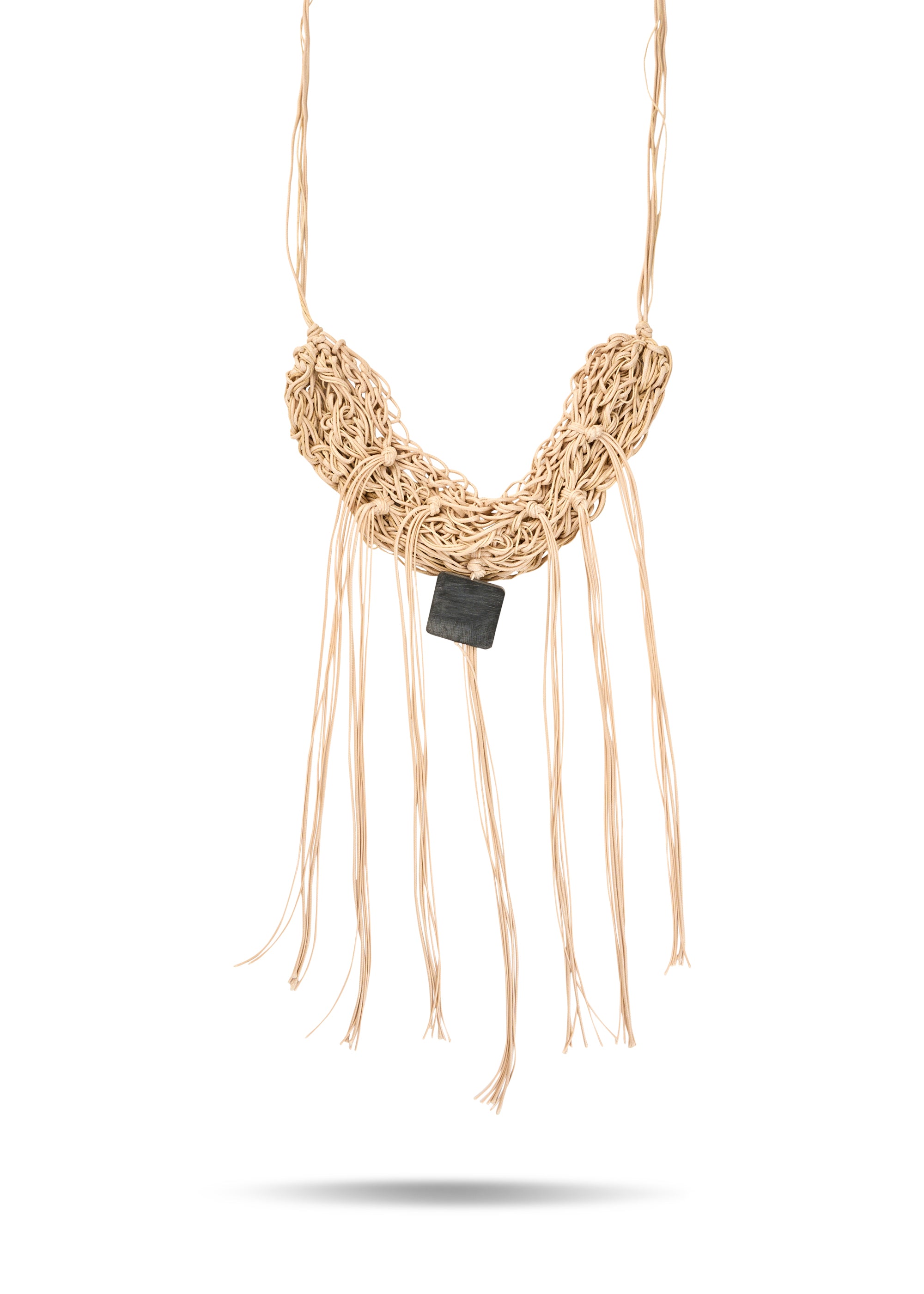 Beige handmade braided thread necklace