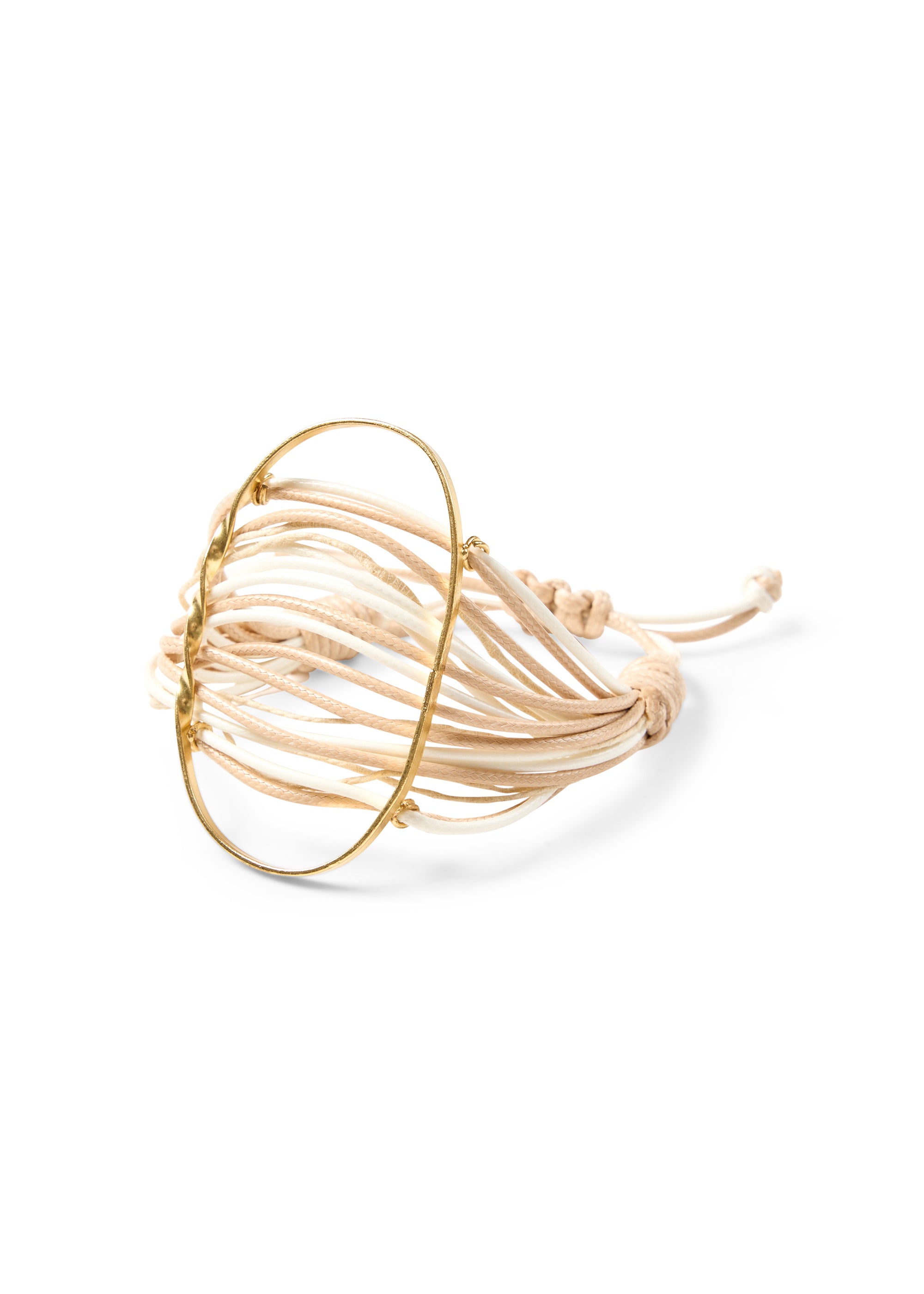 White elliptical ring natural thread bracelet