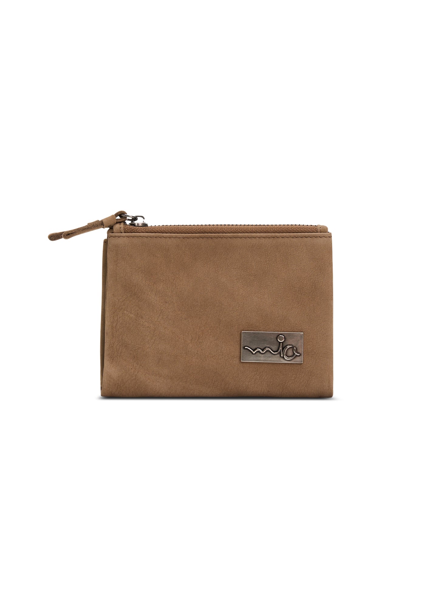 Small leather wallet, external zippers + magnet, light brown