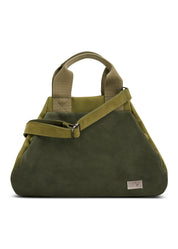 Green two color combination leather bag