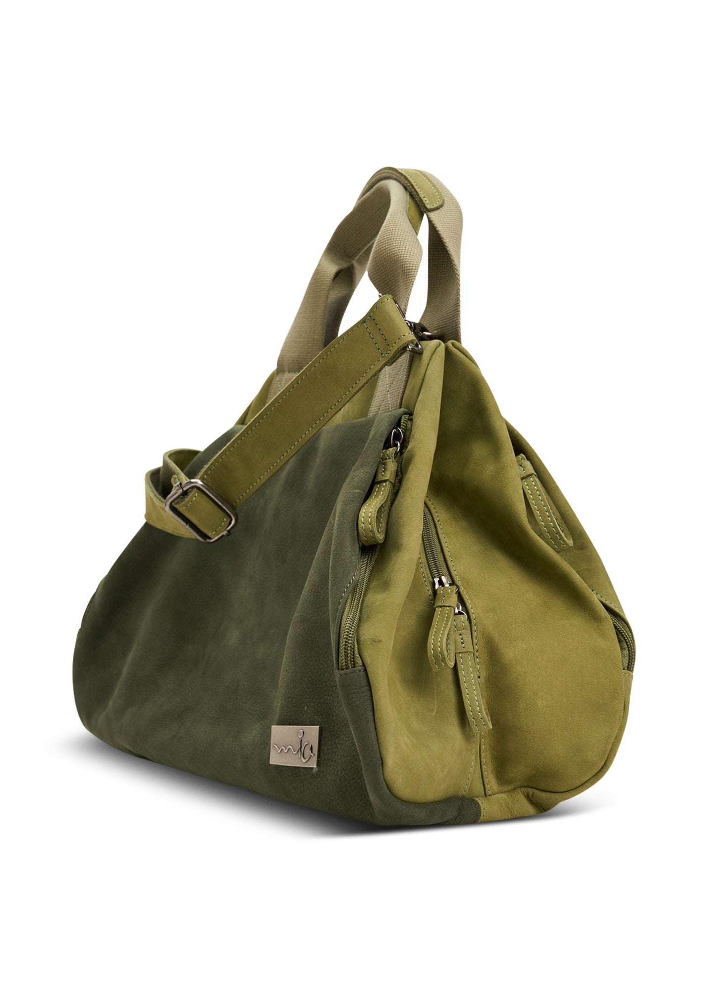 Green two color combination leather bag