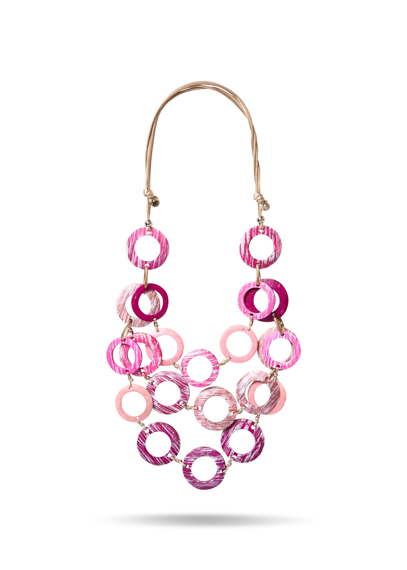 Handmade necklace coconut rings in fuchsia pink shades