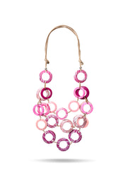 Handmade necklace coconut rings in fuchsia pink shades