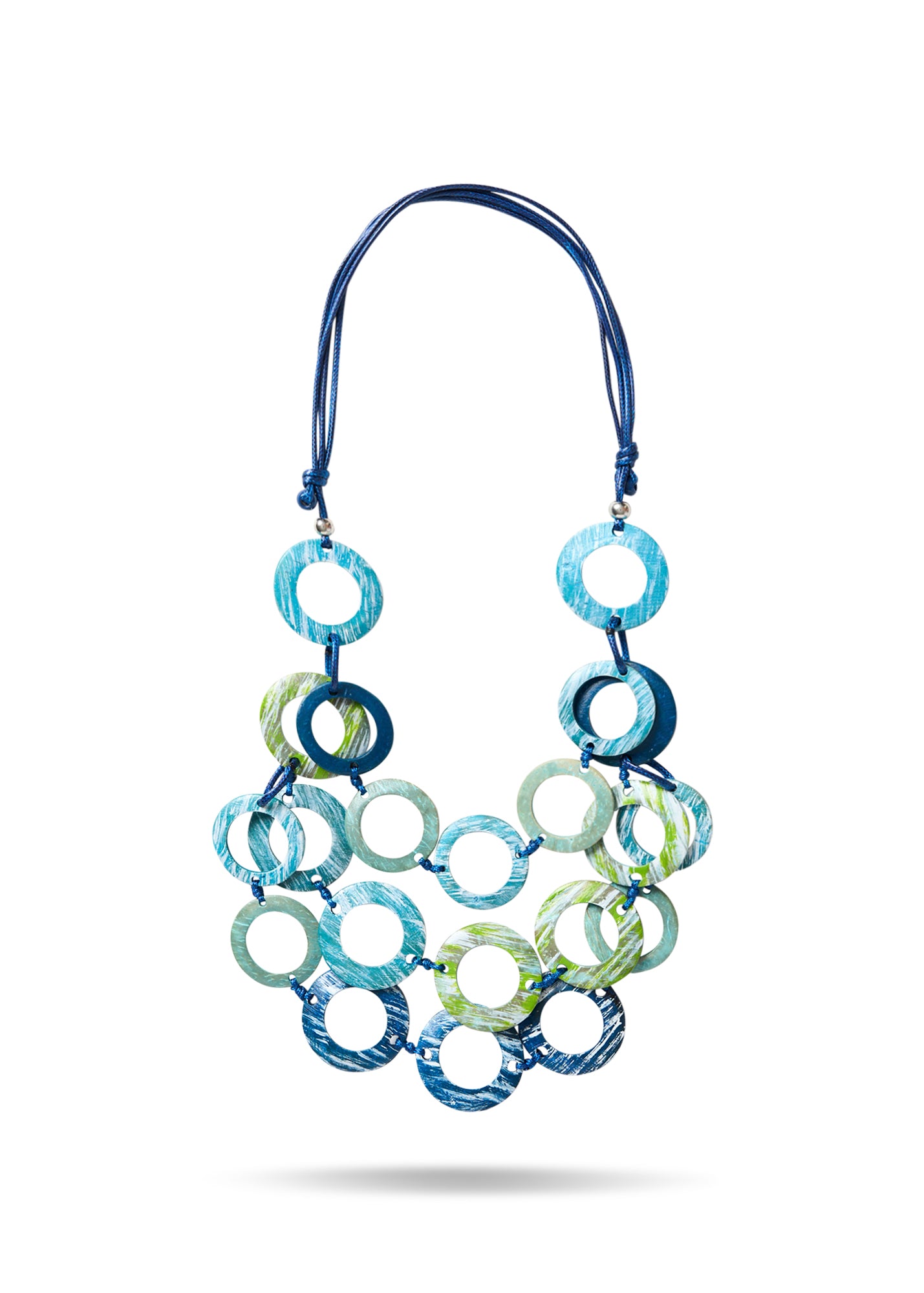 Handmade necklace coconut rings in shades of blue