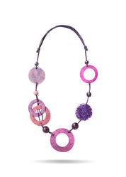 Resin necklace, shell rings and purple wood beads