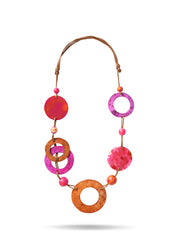 Resin necklace, shell rings and orange wood beads