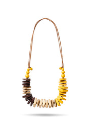 Handmade necklace with yellow shades of wood beads