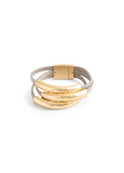 Beige tubes flat leather strap bracelet