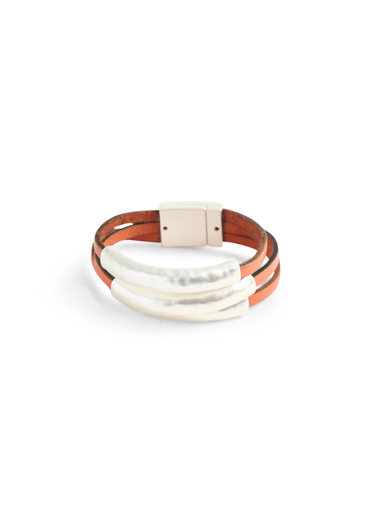 Orange tubes flat leather strap bracelet