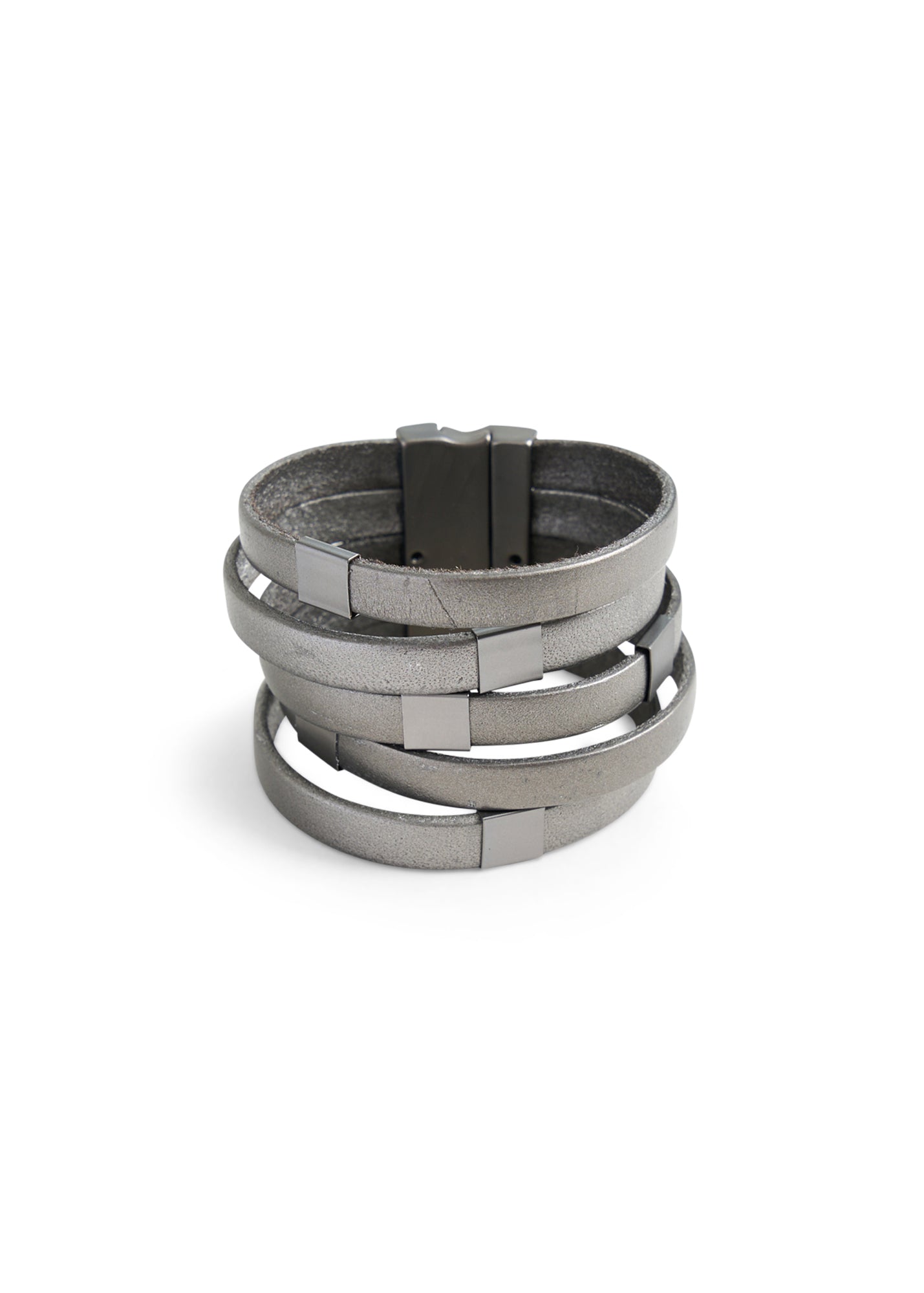 Dark gray square top wide magnetic leather bracelet