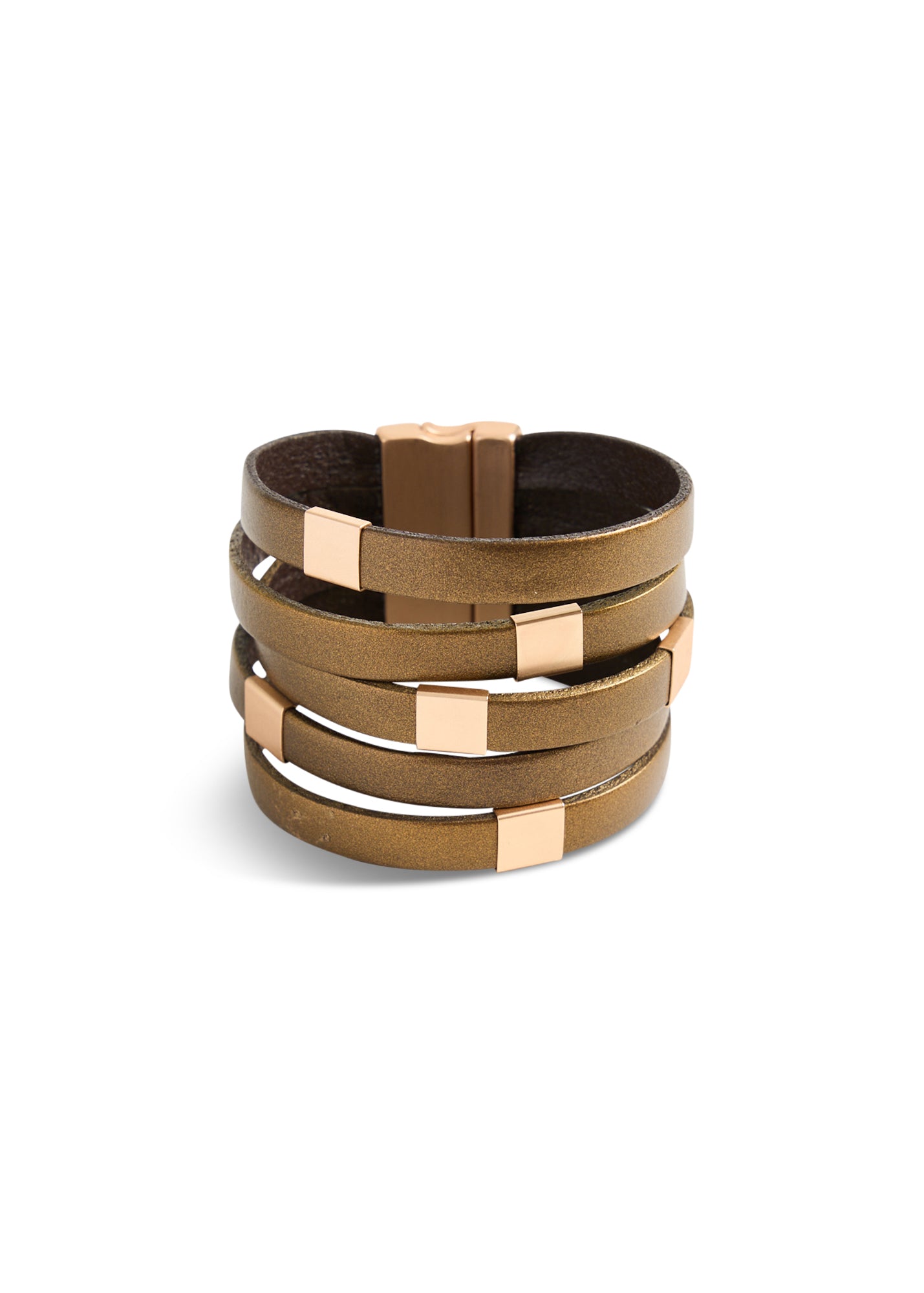 Leather bracelet magnet wide squares on top gold