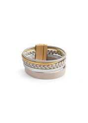 Beige braid combination leather strap bracelet