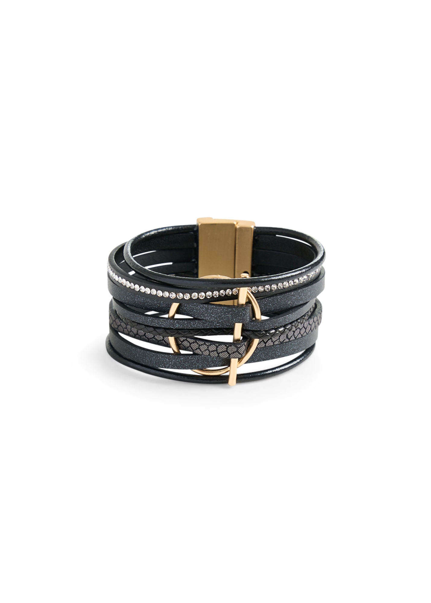 Circle and black line leather strap bracelet