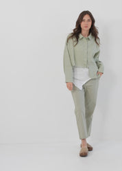 Linen button-up with green hanging pocket