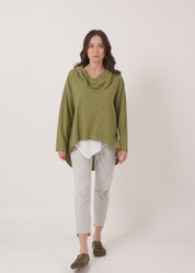 Open turtleneck tunic with stone buttons