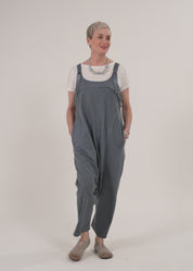 French terry overalls with gray wash buttons