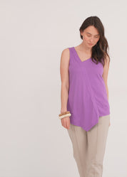 Asymmetric key tank top purple triangle ending