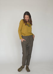 Basic pants with drawstring and diagonal pockets gray