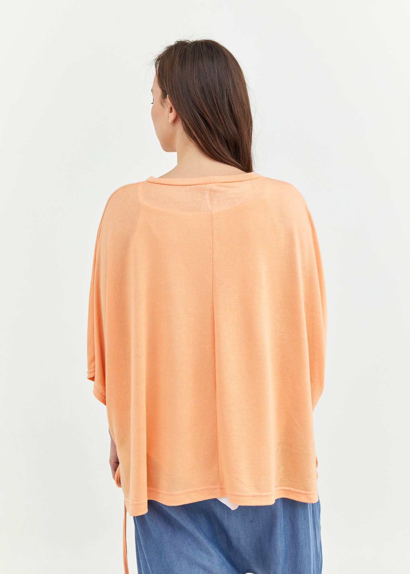 Short sleeve linen slav shirt with orange drawstring