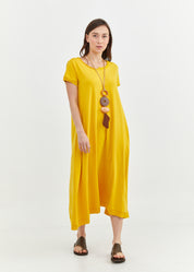 Short sleeve dress with a mustard stripe combination