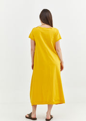 Short sleeve dress with a mustard stripe combination