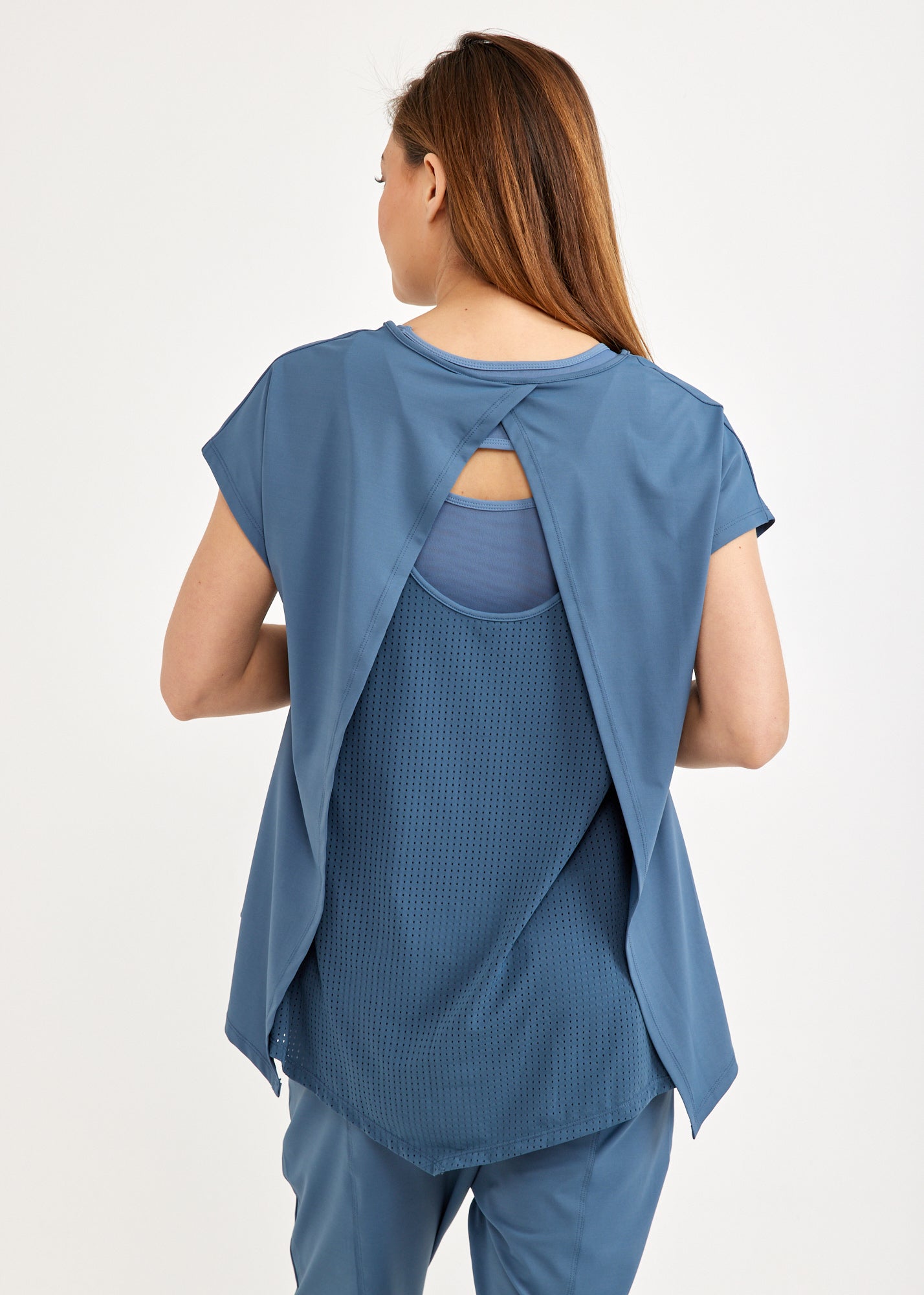 חולצת אימון גב דמוי גופיית רשת כחול