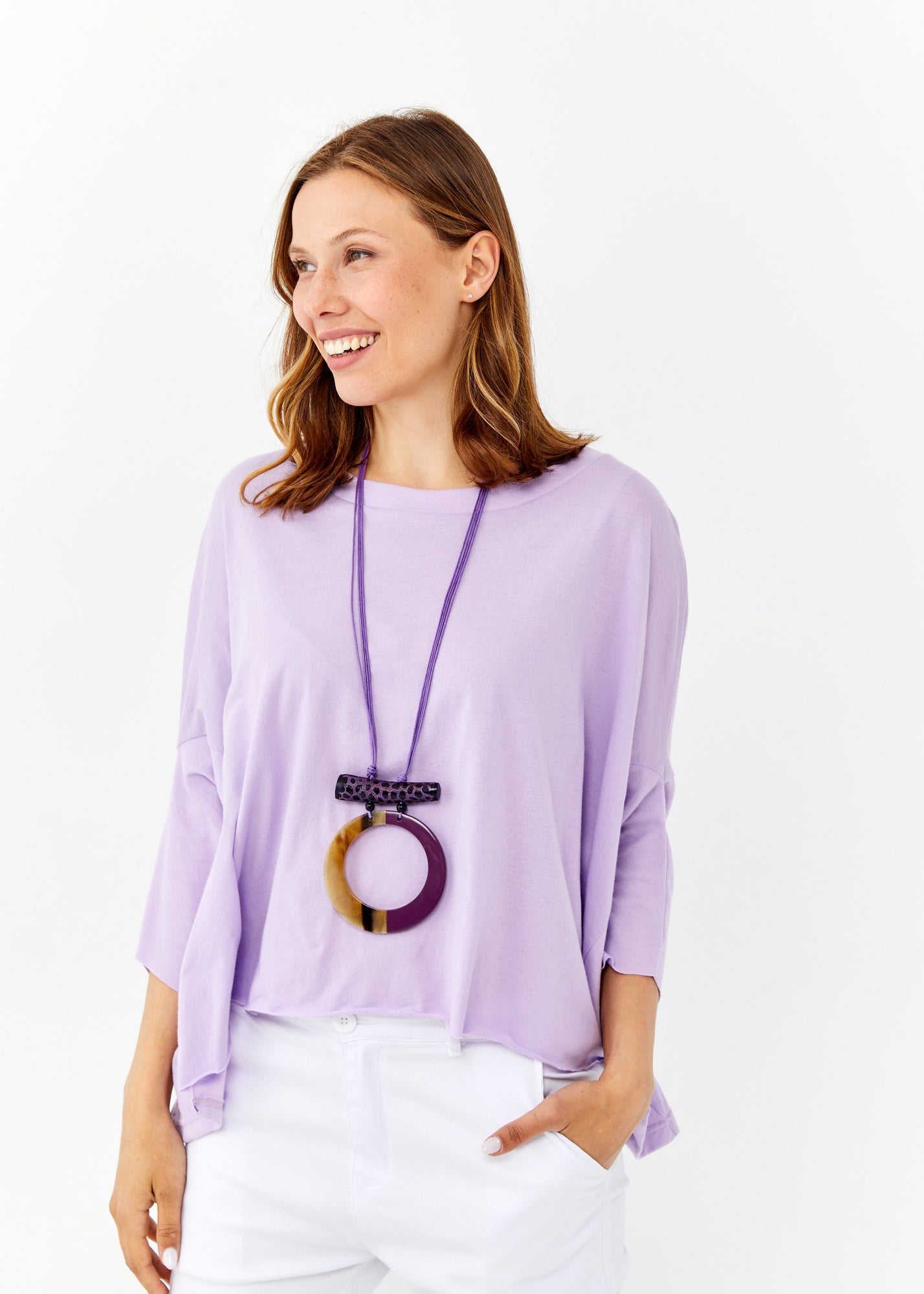 Purple 3/4 sleeve shirt with reverse sleeves