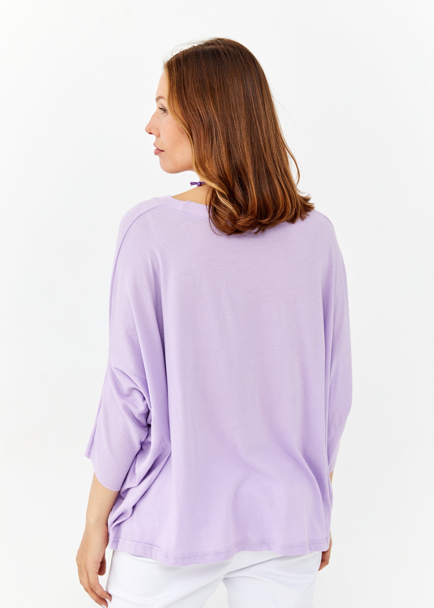 Purple 3/4 sleeve shirt with reverse sleeves