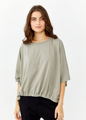 Short sleeve cotton shirt with green drawstring