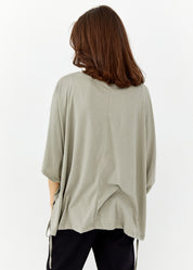 Short sleeve cotton shirt with green drawstring