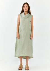 Linen dress with green turtleneck